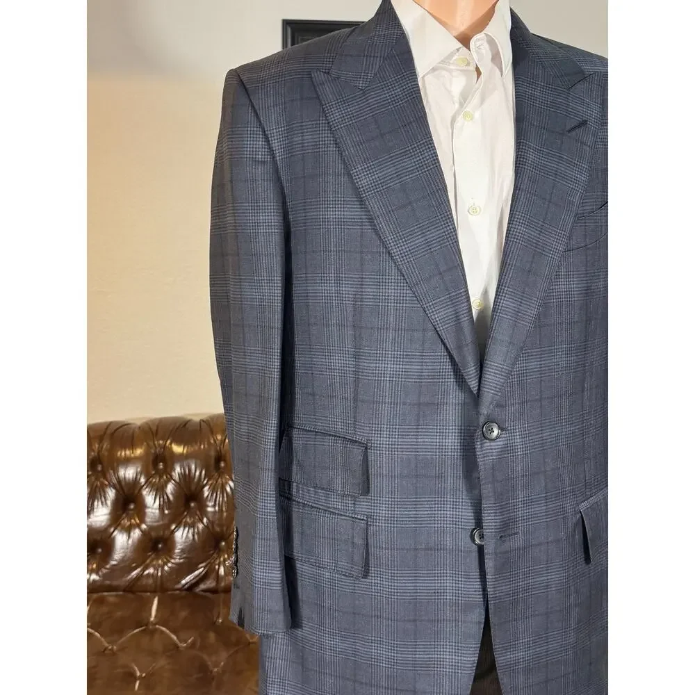 Tom Ford Navy Houndstooth Prince of Wales Peak Lapel Sportcoat Suit Jacket 54 44